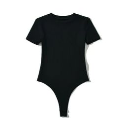 thumbnail for Cross-border new French scoop neck short sleeve shapewear, stretch slim figure, bottoming T-shirt, hot girl jumpsuit