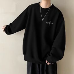 thumbnail for Round Neck Sweatshirt for Men 2024 Spring and Autum New Trendyy Ins Hong Kong Style Simple Loose Versatile Casual Top for Men