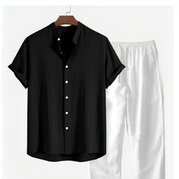 thumbnail for 2025 Cross-border Men's 3D Printed Fashion Shirt Slim-Fit Short-Sleeve Shirt and Long Pants Set
