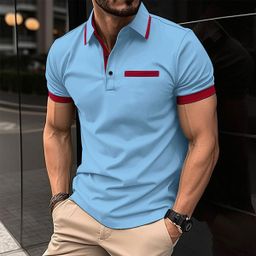 thumbnail for 2025 Amazon Cross-border Men's Summer New Chest Fake Pocket Stitching Color Blocking Casual Sports POLO Shirt