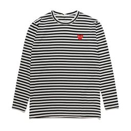 thumbnail for HSYPLAY Japanese Tide brand peach heart long sleeve round neck cotton men and women couple models black striped red heart T-shirt