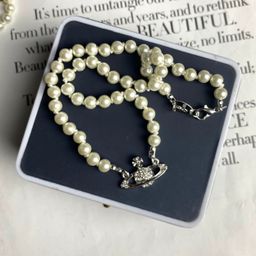 thumbnail for Retro trendy brand diamond-encrusted Saturn pearl necklace female Internet celebrity light luxury Xijia full of diamond planet clavicle necklace tide