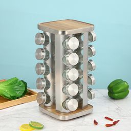 thumbnail for New Household Rotating Seasoning Bottle Rack Multifunctional Seasoning Storage Rack Set Perforated Stainless Steel Kitchen Storage Rack