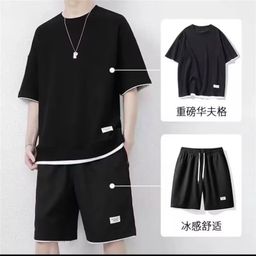 thumbnail for Waffles shorts suit men's summer ice silk short sleeve men's clothing set with handsome fashion brand leisure sportswear