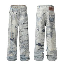 thumbnail for AC Style Series 3D Digital Printing and Mud Dyeing Splash Ink American Style Microlak Loose Men&#039s Wear Women&#039s Jeans Straight Pants
