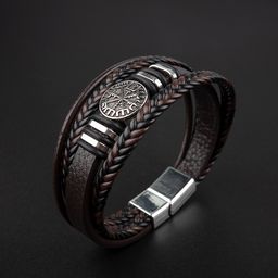 thumbnail for European and American cross-border sources fashion punk leather men's compass bracelet jewelry wholesale trend magnet buckle bracelet