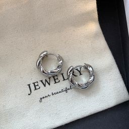 thumbnail for European and American style gold and silver twisted rope twist wreath hoop earrings, women's light luxury niche design, high-end temperament stud earrings