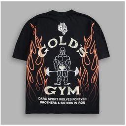 thumbnail for American vintage GOLD'S GYM flame wolf head print short-sleeve T-shirt for men, loose and heavyweight fitness top