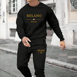 thumbnail for Cross-Border Letter Print Men's Sports Suit Fashionable Casual Spring and Autumn Sports Hooded Sweatshirt and Trousers Two-Piece Set