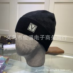 thumbnail for Korean hat women's new V letter wild curling wool hat autumn and winter foreign air-cooled hat warm knitted hat men's tide