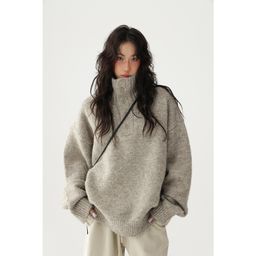 thumbnail for Acestudios Simple Button-Decorated Soft and Waxy Texture Reversible Turtleneck Knitwear Pullover # Four Thousand One Hundred and Eighteen D