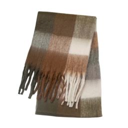 thumbnail for Women's Winter Scarf, Double-Sided Rainbow Plaid Shawl, Long Merino Wool Color-Blocked Scarf, Same Style for Men with Tassels