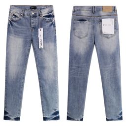 thumbnail for Calça jeans masculina roxa da marca, modelo moderno, estilo americano, pronta para envio internacional, preta, rasgada e desgastada, tamanho pequeno.