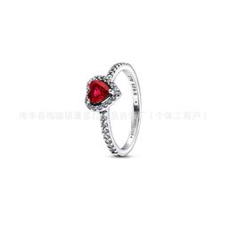 thumbnail for Panjia Duo S925 Silver Red Heart Ring Couple Ring Fashion Versatile Gift for Girlfriend Cross-Border Exclusive Supply