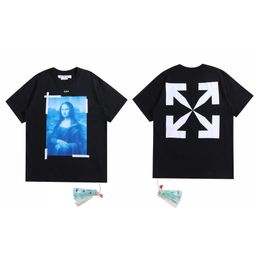 thumbnail for High-quality OFF WAR bronzing tape oil painting daisy fireworks religious OW short-sleeved loose T-shirt men and women couple models