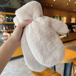 thumbnail for Winter Gloves Wholesale Plush Thickened Warm Women's Plush Mittens Cute Simple White Finger Student Cold-Proof Simple
