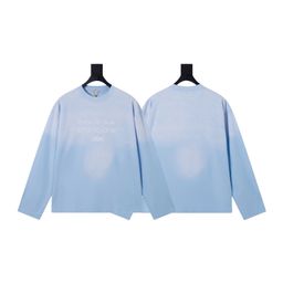 thumbnail for Trendy brand washed, worn, distressed, letter-printed high-street long-sleeve loose men's and women's couple's cross-border T-shirt