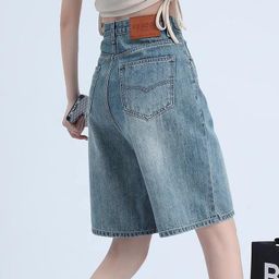 thumbnail for Women's Summer Thin Denim Shorts 2025 New Korean Style Loose Petite High-Waisted Slimming Mid-Length Shorts