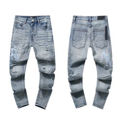 thumbnail for Purple Brand Cross-border Splash Ink Printed High Street Retro Ripped Casual Trendy Denim Trousers for Men and Women