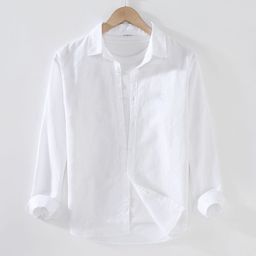 thumbnail for Thin Linen Shirt Men&#039;s Long-sleeved Casual Loose Cotton and Linen Shirt Linen Fabric Top White Inner Fashion Spring and Summer