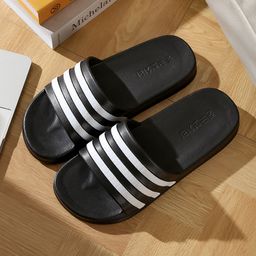 thumbnail for Striped sandals for men's indoor home bathroom bath slippers, women's casual versatile couple outerwear, thick-soled non-slip
