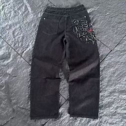 thumbnail for Cross-Border Foreign Trade Trendy Brand Derschutze Casual Long Pants Plum Blossom Embroidery Street Fashion Loose Wide-Leg Jeans