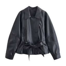 thumbnail for Pb&Za Cross-Border Supply 2025 Winter New European and American Style Fashionable Stylish Black Short Leather Windbreaker