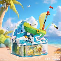 thumbnail for Weile 3004 Rogue Rabbit Riding the Waves Music Box Children's Educational Building Block Toy Gift Compatible with Lego