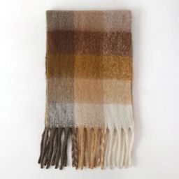 thumbnail for Women's winter scarf double-sided rainbow plaid shawl long seahorse fur color-block scarf with men's tassels