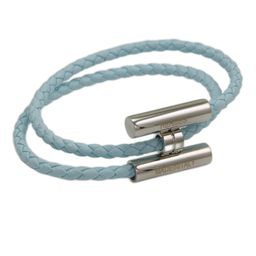 thumbnail for Cross-border European and American hot-selling stainless steel bracelet H family leather weaving color variety geometric style light luxury style design sense
