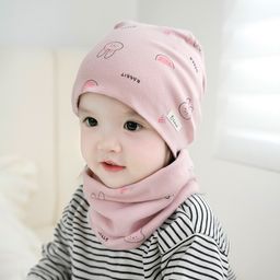 thumbnail for 秋冬季儿童帽子围脖两件套装a类纯棉婴幼儿防风脖套宝宝保暖胎帽