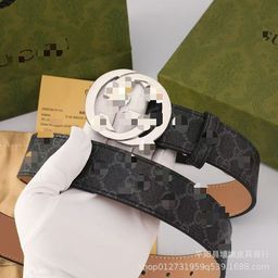 thumbnail for New Korean Style Belt Men&#039s Double g Smooth Buckle Genuine Leather Belt Letter Fashion Trendy Versatile Trouser Belt Factory Direct Sale