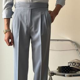 thumbnail for Parisian buttoned suit pants men's light familiar British retro business Naples draped straight casual trousers appear tall