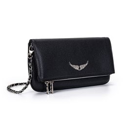 thumbnail for French Jindian Zv leather small square bag Foreign Trade European and American fashion all-match wings underarm shoulder crossbody bag