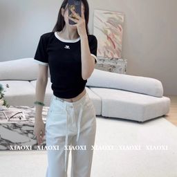 thumbnail for 2025 summer new Korean designer jennie same RR short-sleeved slim crew neck casual T-shirt top for women