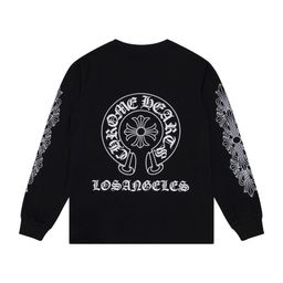 thumbnail for Cross-border correct version of Crowe Chrome Heart high quality double yarn cotton men&#039s and women&#039s printed long sleeve T-shirt