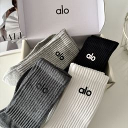 thumbnail for 25 winter new alo unisex solid color mid-leg socks in a box of 4 pieces of cotton socks comfortable elastic socks wholesale