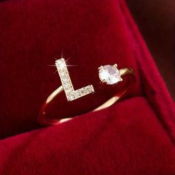 thumbnail for TEMU Hot Sale 26 English Alphabet Micro-inlaid Zircon Fashion Women&#039;s Ring Copper Plated 14K Open in stock Ring