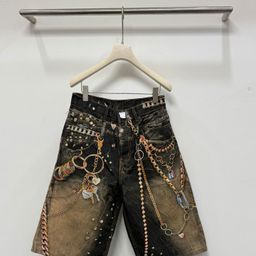 thumbnail for AC washed and washed old mud dyed five-point loose mid-waisted pocket denim shorts for men and women