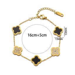 thumbnail for Non-fading titanium steel four-leaf clover diamond bracelet 18K rose gold fashion charm bracelet European and American style five-flower bracelet