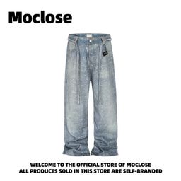 thumbnail for Moclose American High Street Vintage Baby's Breath Hot Diamond Men's and Women's Casual Loose Straight Trendy Denim Trousers