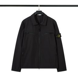 thumbnail for Cross-Border Stone Stone Solid Color Soft Shell Cardigan-Style Front Zipper Pocket Work Jacket Coat for Men and Women Long Sleeve