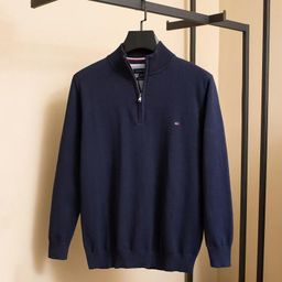 thumbnail for Autumn and Winter Tommy Tommy Men&#039s Casual Half Zip Embroidered Turtleneck Turtleneck Sweater Sweater