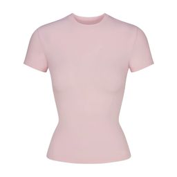 thumbnail for Correct skims COTTON JERSEY Kim Kardashian European and American folded waist cinched waist short sleeve T-shirt base top