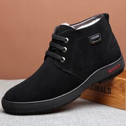 thumbnail for Winter genuine leather wool men's cotton shoes fleece warm high-top shoes nubuck leather thickened non-slip men's casual cotton shoes