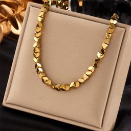 thumbnail for European and American cross-border niche design simple gold titanium steel facet geometric beaded hand-woven chain necklace