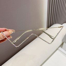 thumbnail for ins half-rim glasses frame without lenses women's European and American w metal chain Internet celebrity Douyin with the same glasses frame concave shape