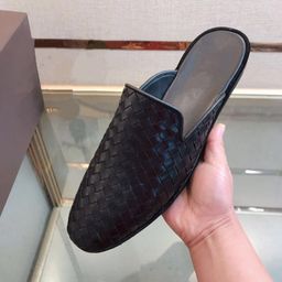 thumbnail for Factory direct supply Europe station men's shoes leather woven toe semi-slippers men's lazy casual shoes heelless loafers