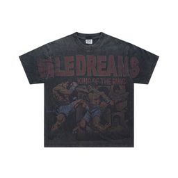 thumbnail for American Retro Valeforever Washed Distressed Hot Diamond Pure Cotton Short-Sleeved High Street Fashion Brand Star T-Shirt Breathable