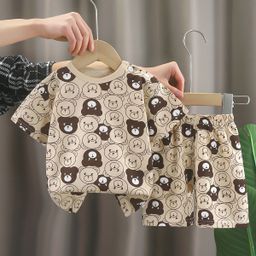 thumbnail for Children's Short-sleeved suit Cotton Girls' Summer Wear Boys T-shirt Baby Baby's Clothes Korean Style Children's Wear Shorts Sports